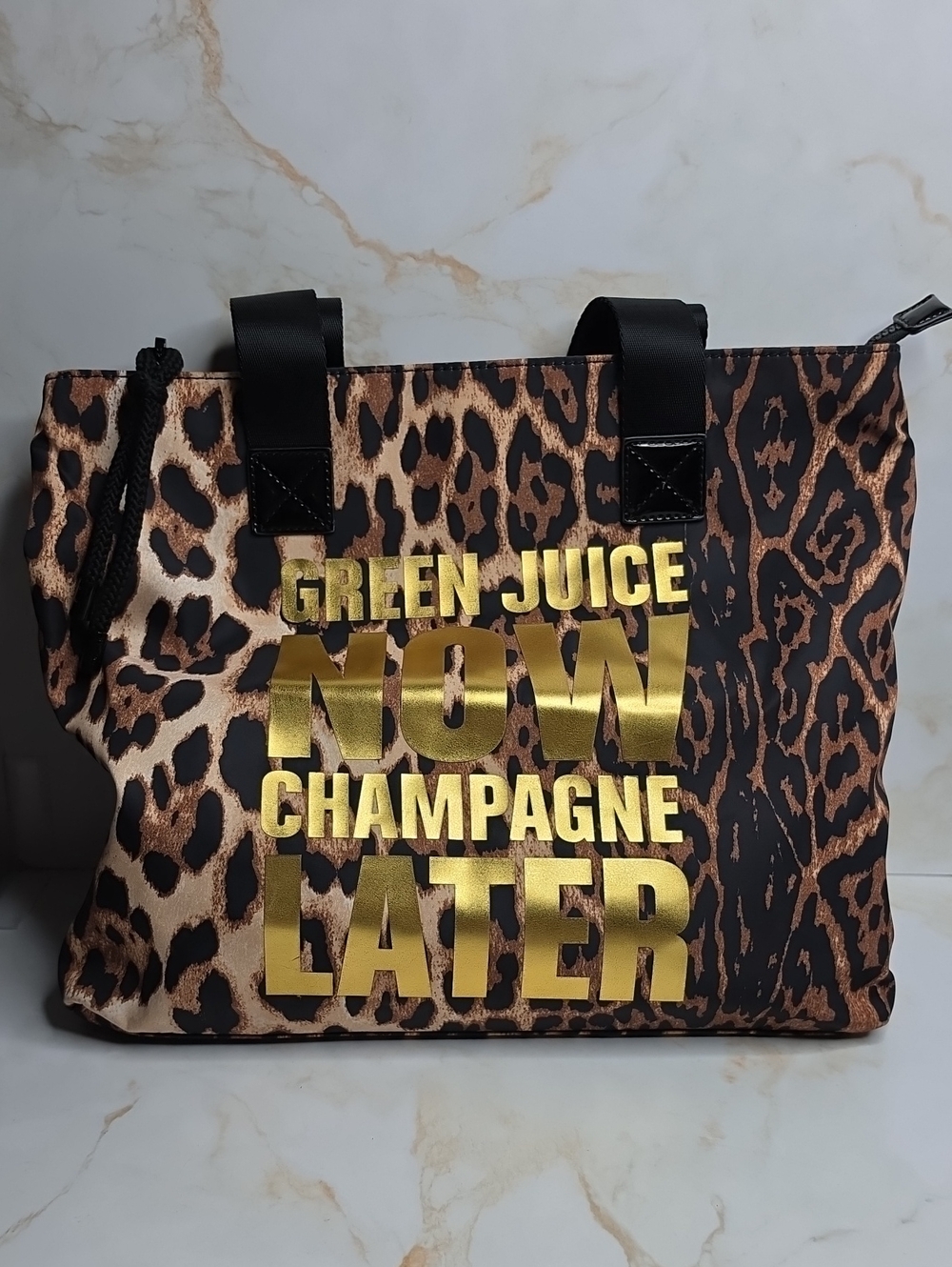 Juicy couture green juice now champagne later leopard zipper Tote Bag